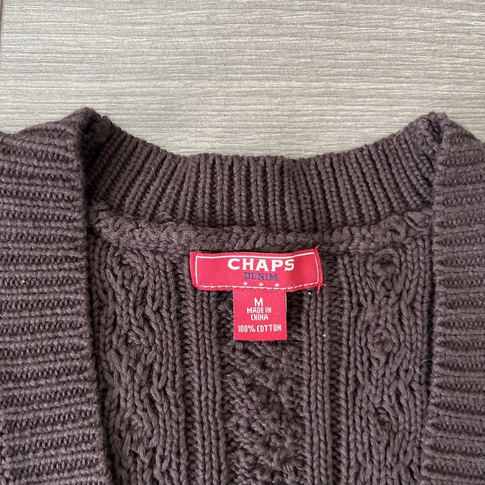 Chaps Cable Knit Cardigan Sweater Vest Brown Womens M Toggle Clasp - Picture 3 of 7